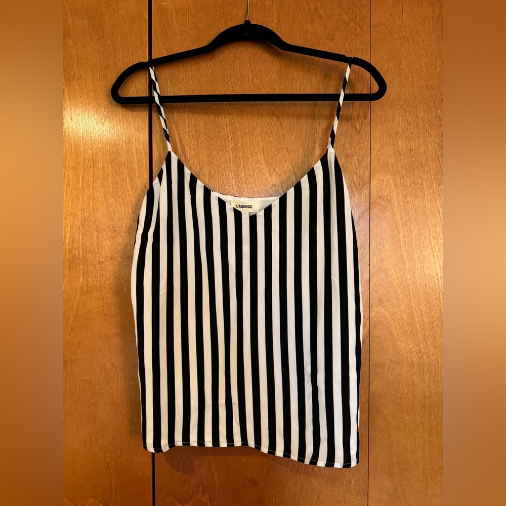 L’AGENCE Striped Camisole Top in Black and White